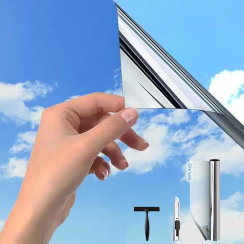 UV Schutzfolie (Silber 80X200cm)| Spiegelfolie Fenster Hitzeschutz | Sonnenschutzfolie Fenster innen oder außen | Spiegelfolie Selbstklebend Rückstandslose | Fensterfolie Sonnenschutz Hitzeschutz