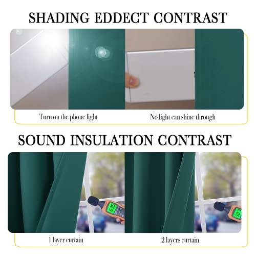 Image of NICETOWN 100% Blackout Curtains with Liners, Solid Thermal Insulated Full Blackout Lined Drapes, Energy Efficiency Window Draperies for Bedroom (Emerald Green, 2 Panels, 42 inch W x 63 inch L)