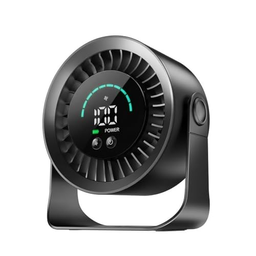 Refluxe Desk Fan with LED Digital Display, USB Rechargeable Quiet Desktop Fan, Touch Control Portable Mini Table Fan with 5 Speed Modes, 360°Adjustable Tilt for Bedroom, Office & Home (Black)
