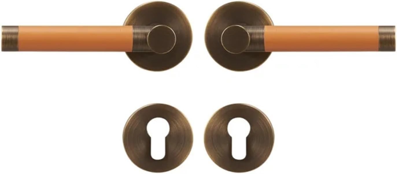 Dooroom Brass Door Lock Set Modern Replaceable Leather Interior Bedroom Bathroom Double Dummy Privacy Passage Lever(Dummy-Orange)