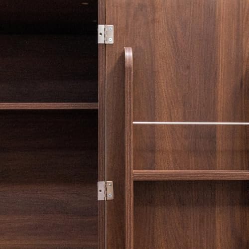 Image of 22 in Deep Kitchen Pantry Storage Cabinet with Door Shelving Walnut | 180 Doors with Bottom Rollers, Adjustable Shelves