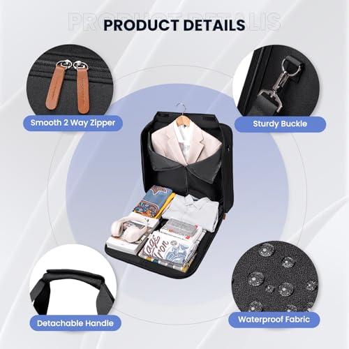 Garment Bags for Travel, Double Layered Carry on Garment Bag with Shoulder Strap, Foldable Suit Travel Bags for Men, Wrinkle Free Garment Travel Bag for Hanging Clothes, Black - Thumbnail 5