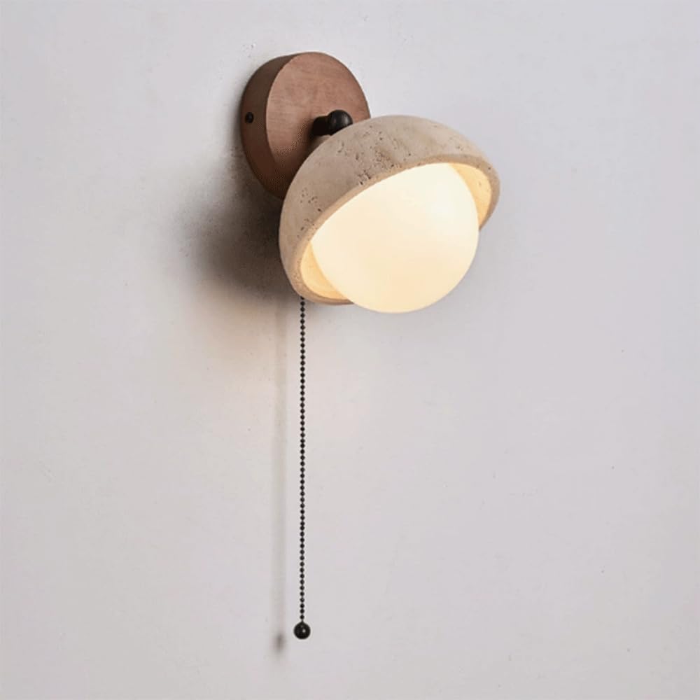 SHUANGZ Semi-Circle Stone Wall Lamp Vintage Yellow Travertine Lamp Shade Bedside Wall Mount Sconce Fixtures Bathroom Vanity Light Fixtures Wall Mount Lamp for Balcony, Corridor, Bedroom,Stairway