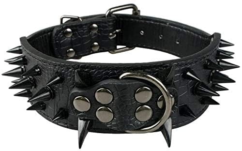 Izefia Dog Collar Black Sharp Spiked Studded Luxurious Padded Leather Collars for Medium Large Dogs - Image 2