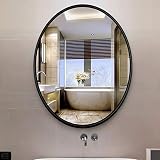 Espejo De Baño,Espejo Ovalado Grande, Espejo De Pared para Artículos para El Hogar, Decoración Metálica De Tocador para Pasillo De Dormitorio, Marco De Aluminio, con Ganchos para C