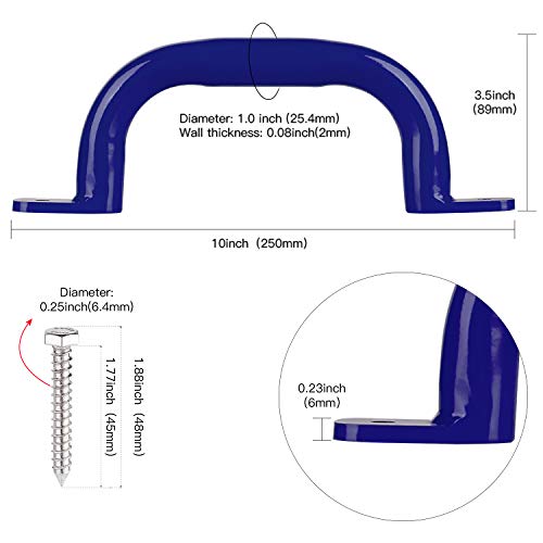 Purife 10\'\' Metal Playground Handles Blue (Pair-500LBS), Playground Grab Handles, Kids Playset Safety Handles, Hand Grip Bar for Playhouse,Treehouse, Jungle Gym, Climbing Frame, Swing Set Accessories - Thumbnail 2