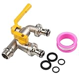 Homeponnew Messing Doppelauslass Garten Wasserhahn Anschluss mit einem Einlass und zwei Ausgängen, 1/2 Zoll Nippel Fitting für Außenbewässerung, Bewässerung & Schlauchsysteme