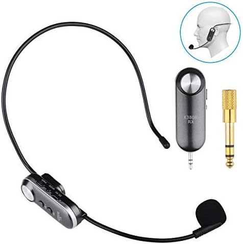 K380R Wireless Headset Microphone,UHF Wireless Microphone Headset System For Fitness Instructor/Public Speaking/Meeting/Church, Support 3.5 & 6.35mm Plug.