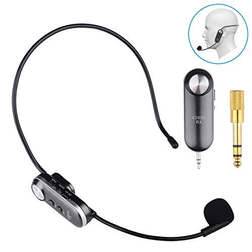 Kithouse K380R Wireless Headset Microphone,UHF Wireless Microphone Headset System For Fitness Instructor/Public Speaking/Meeting/Church, Support 3.5 & 6.35mm Plug.
