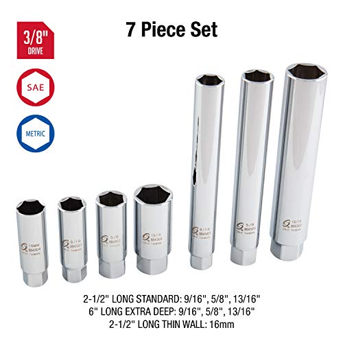 Sunex 8845 3/8-Inch Drive Spark Plug Socket Set, Cr-V, 7-Pieces #TOP1