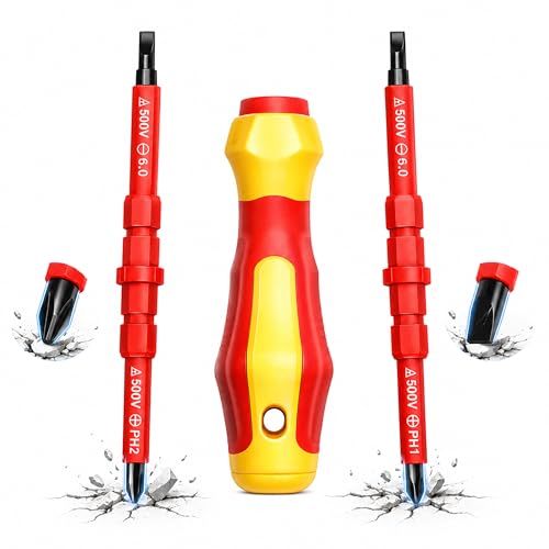 Electrician Screwdriver Set Insulated CR-V Steel High Hardness Magnetic Tips Anti Shock Safety for Breaker Panel Repair Outlet Switch Light Installation Home DIY Electrical Work
