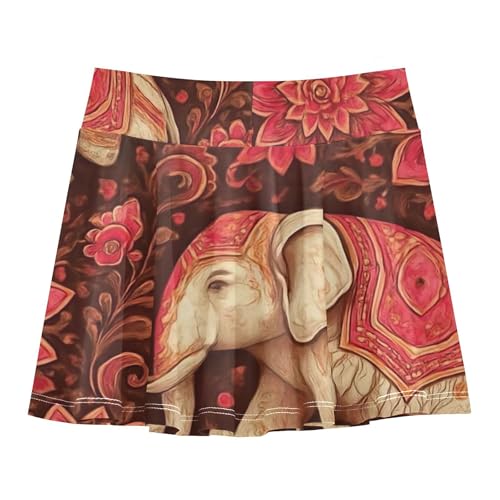 White Elephant Ornate Floral Mandala Athletic Shorts for Girls Skorts Toddlers Tennis Skirts Cute School Skirt 3t2