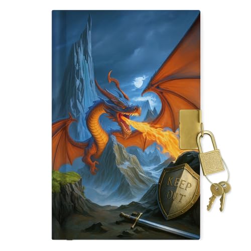 Sixstore Journal intime A6 non daté pour garçons Top Secret avec ruban séparateur, cadenas et clé, 15 x 11 cm, carnet de notes pour garçons, Dragon