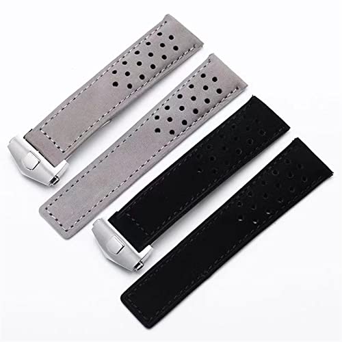 Sangle de montre 20mm en cuir véritable gris avec boucle pliante ergonomique - 6
