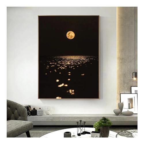 Tableau mural lune sur l'océan cadre interne 40x60cm nuit salon