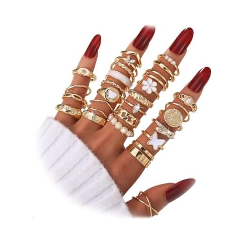 KISS WIFE Gold Knuckle Rings Set for Women, Dainty Simple Trendy Cute Stackable Finger Rings Pack, Perfect for Stacking Layering on Thumb and Knuckle, Mixed Size, Jewelry Gift (Cute) Cover