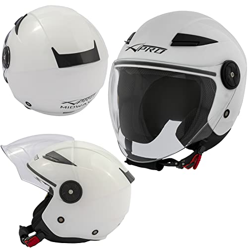 A-pro Jet Moto Casco City Visera Larga Scooter Certificado ECE 22 Blanco M