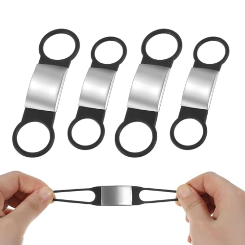 4 Pack Dog Tag Rubber Band Replacement Personalized Name ID Silicone Elastic Holder for Slide On Dog Tags Black Stainless Steel Silent Noiseless Cat Pet Tag 2 Sizes