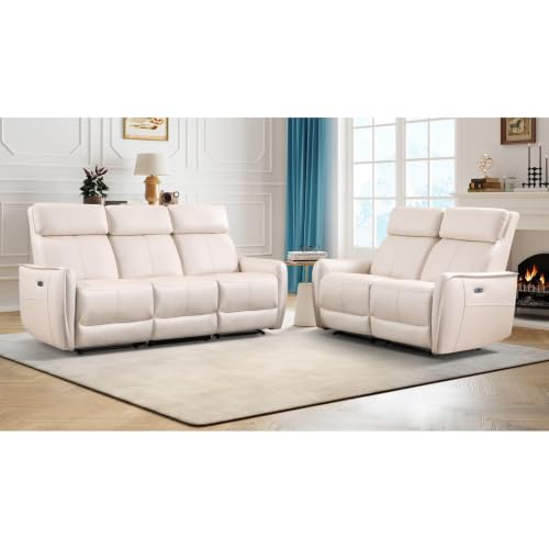 EBELLO Electric Faux Leather Reclining Sofa Set, Power Electric Recliner Loveseat and 3 Seat Sofa Couch with USB and Type-C Charging Ports, Metal Base, 5 Seats for Living Room, Beige