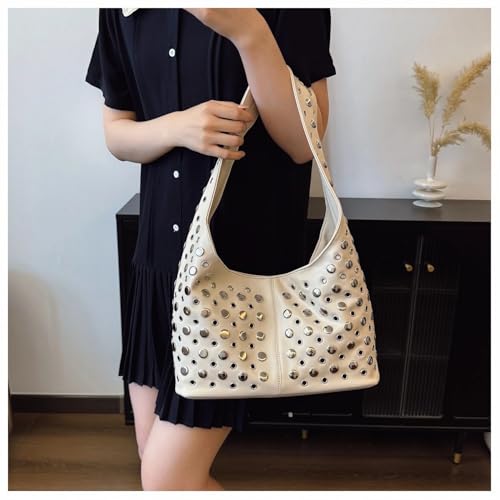 HUIJUFU Ivory White Retro Rivet Crossbody Shoulder Bag for Women by HUIJUFU - Used condition - Image 2