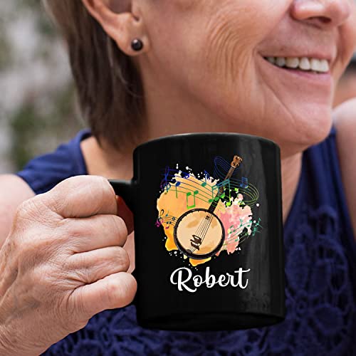 Personalized Name Banjo Coffee Mugs Gifts For Banjo Player Music Teacher Birthday, Customized Banjo Musician Instruments Travel Coffee Cup, Banjo Lover Black Ceramic Mug, Banjo Player Mug 11 Oz 15 Oz #TOP4