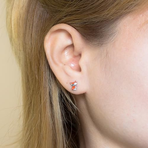 Boma Jewelry Sterling Silver Fox Stud Earrings with Hand Painted Red Orange Resin2
