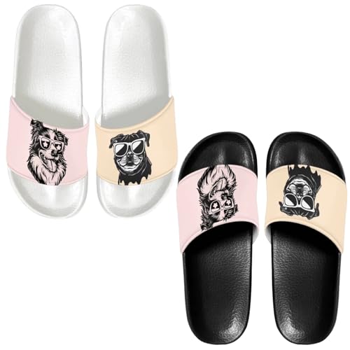 Slide Sandals Slippers for Women and Men, Cozy PU Uppers EVA Sole Non Slip Quick Drying Shower Shoes Bathroom Office