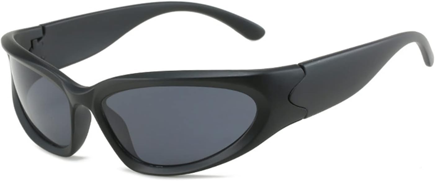 Ovida Wrap Around Sunglasses for Men Women Fashion Oval Sports Shades Y2K Punk Sun Glasses UV400 Protection Eyeglasses(Black)