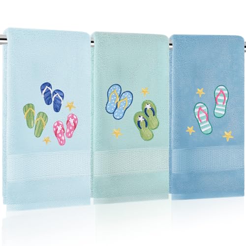 FYSUIMU Blue Flip-Flop Cotton Towels, 3-Pack