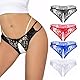 KOEMCY 4 Stück Unterhosen Damen Sexy Low Waist Slips Verführerisches Unterwäsche Thong im Schritt Offen Spitze String Mehrfarbig (L)
