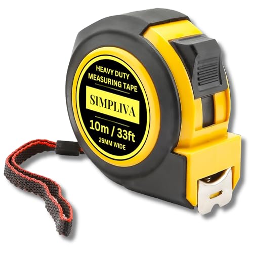33ft 10m Heavy Duty Tape Measure - 1 Inch Wide - Stainless Steel Measuring Tape 10 Meter - Retractable Measurement Tape 33 Feet - Imperial and Metric Tape Measure with Metal Belt Clip (33FT)