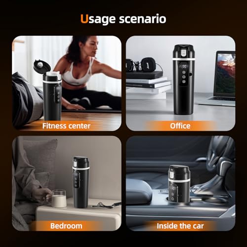 24V/12V Auto Elektrischer Wasserkocher, 500ml Reise Heizbecher mit LCD-Temperaturdisplay – Auslaufsicherer Elektro-Tee-/Kaffeebecher für PKW & LKW, Schnellheizung bis 100°C, 304 Edelstahl