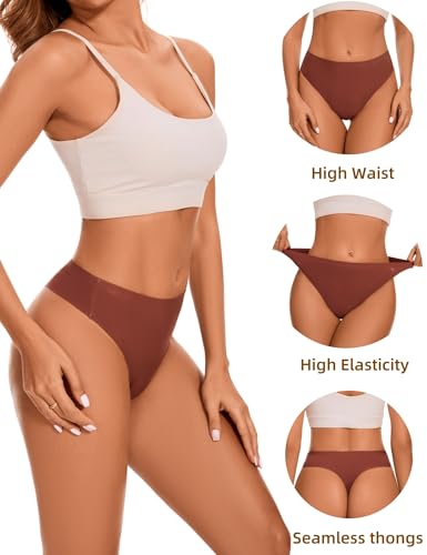 High Waisted Seamless Thongs for Women No Show Thong Breathable Panties Comfortable Underwear 6 Pack2