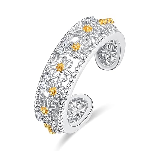 Bague marguerite en argent 925 et véritable zircone cubique au design floral délicat