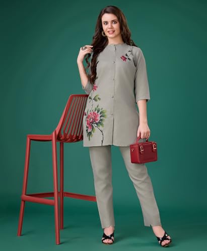 Image of MOJILAA Women Linen Floral Print Causal Co-ord Set | Linen Co-ord Set | Printed Co-ord Sets | Causal Wear | A-line Co-ord | Top and Bottom Wear