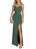 Ever-Pretty Maxi Formal Evening Dress Elegant Sequin V Neck and High Slit Prom Dress Eucalyptus 10