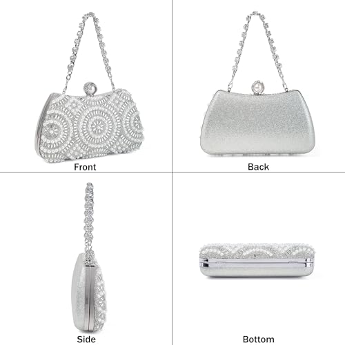 Image of Women's Sparkly Rhinestone Clutch Purse Evening Shoulder Bag | Crystal Glitter Sequin Handbag With Handle & Chain, Convertible Crossbody Bag For Bridal Wedding Party Prom or Formal Events
