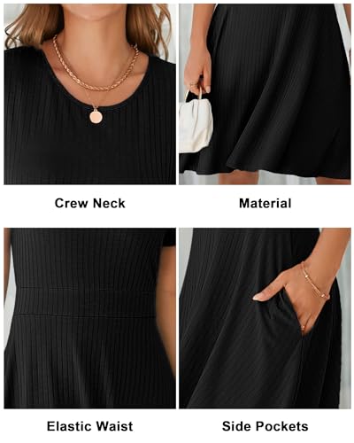 Image of Newshows Womens 2025 Summer Dresses Short Sleeve Ribbed Knit A-Line Swing Beach Vacation Outfits Casual Sundress with Pockets