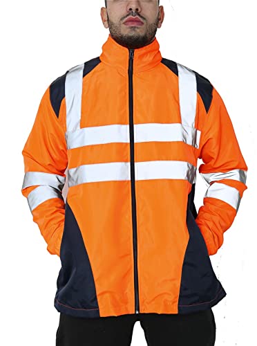 ZAFS High Vis Jackets Waterproof Work Jacket Mens Hi Vis Rain Jacket Two Tone Mens Work Jackets Reflective Jacket Yellow Orange Hi Vis Jacket high visibility jacket -Orange-L