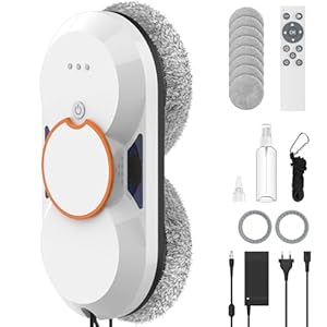Fensterputzroboter, 5600Pa Fensterreiniger Elektrisch mit Automatische Doppel-Sprühfunktion, 3 Reinigungsmodi, Fernbedienung, Intelligente Navigation, Fensterkantenerkennung und Acht Reinigungstücher