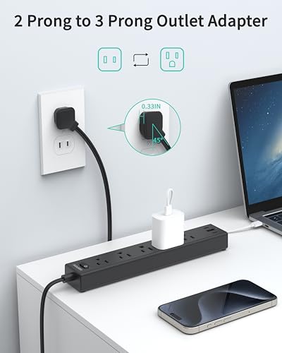 Regleta de alimentación HOPOW 12 AC de 2 clavijas y extensión de 5 AC de 2 clavijas con protección contra sobretensiones de 1700J, montable en pared para casas antiguas miniatura 6