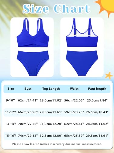 Image of Girls Swimsuit 2 Piece Bikini Set Swimwear Solid Color Bathing Suit 9-16T | Tropical Floral, Criss Cross, for Teen & Preteen
