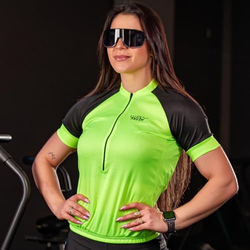 Camisa de Ciclismo Feminina Manga Curta Way Fresh Verde Limão Proteção UV Slim Confortável Pro Bike