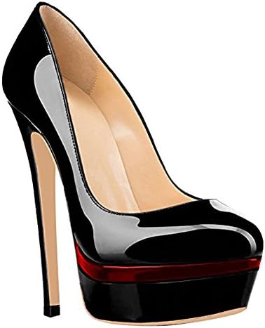 Yolkomo Women's Platform Heel Sandals Stripper High Heel Round Toe Comfortable Stiletto Slip On Shoes Fashion Pump with Dress Party Black-red Size 9.5 | Image 4