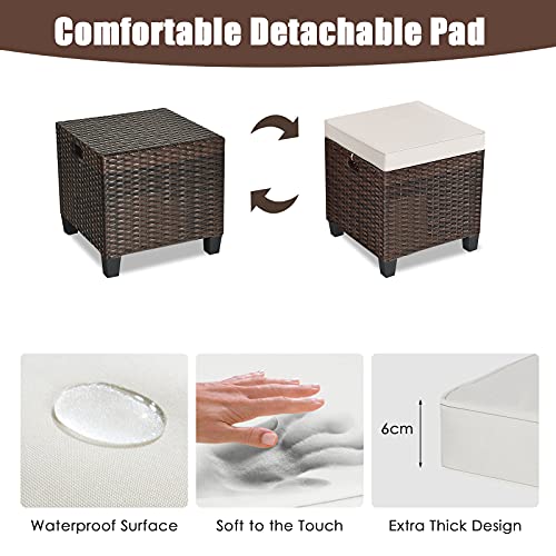 Giantex HW63237BN Mayjooy 2-Piece Rattan Patio Ottoman, All Weather Wicker Ottoman W/Removable Cushion & Steel Frame thumb #4