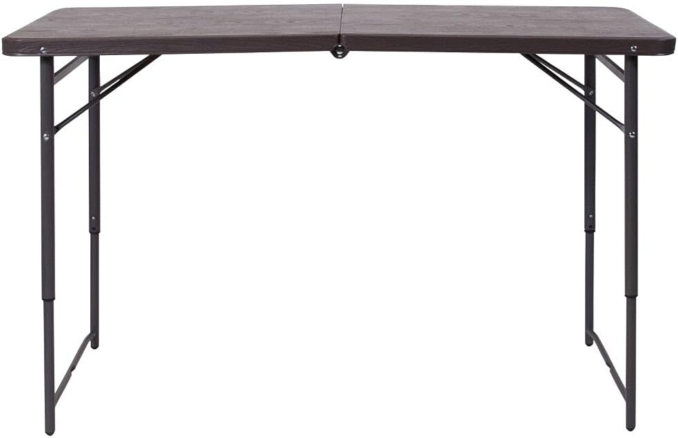 Flash Furniture 4-Foot Height Adjustable Bi-Fold Brown Wood Grain Plastic Folding Table with Carrying Handle : Everything Else