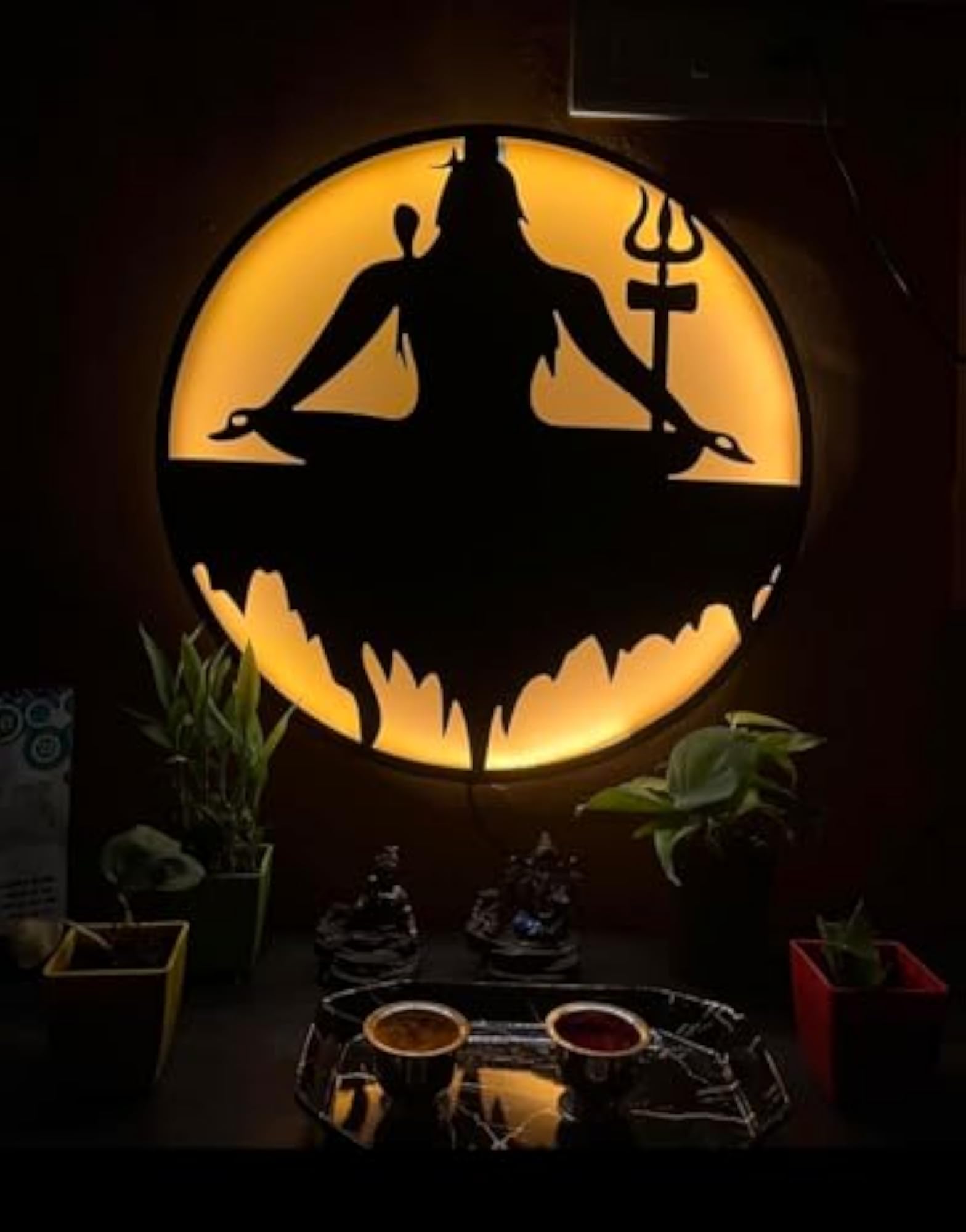Lord Shiva 3D Wall Art with LED Backlight, Decorative Showpiece
