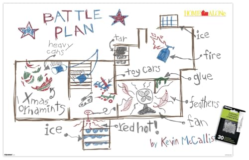 Trends International Home Alone (1990) - Battle Plan Wall Poster with Pushpins, 34L x 22.4W, Premium Poster & Push Pin Bundle