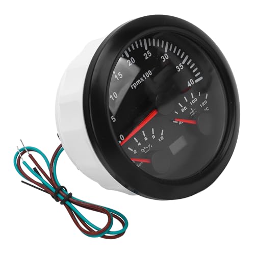 3 en 1 Tacómetro Eléctrico para Camión de Yates RV 3 3/8in 4000 Rpm Manje de Presión de Agua Temperatura de Agua 0 a 10Bar 40 a 120 ℃ 7 Colores Retroiluminado (Dial negro bisel