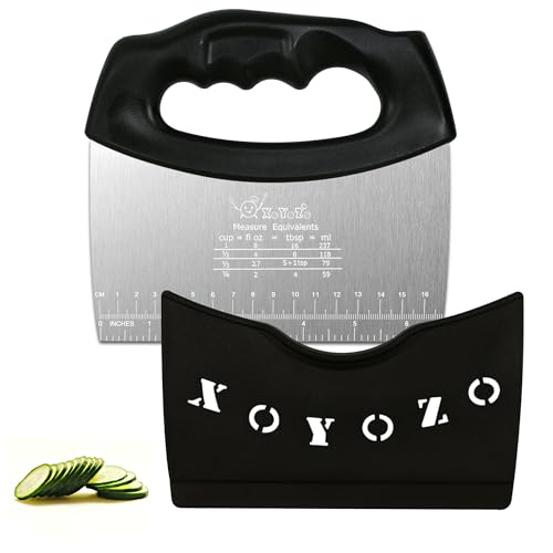 XoYoZo Bench Scraper Dough Cutter Salad Chopper with Cover and Large Stainless Steel Blade Vegetable Knife for Butter